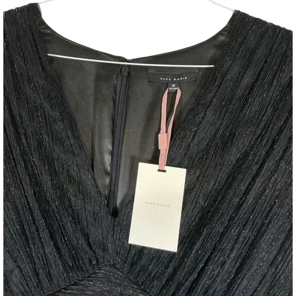 Alex Marie Womens Black V-Neck Long Sleeve Evening Dress Size 18 NEW - Picture 4 of 8